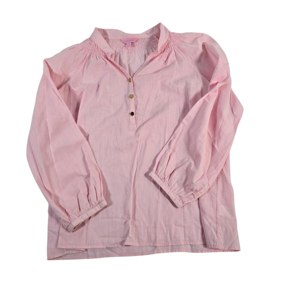 Lilly Pulitzer Tops - Lilly Pulitzer Pink Smocked Neck Cotton Tunic‎ Top Shirt Women Size 6